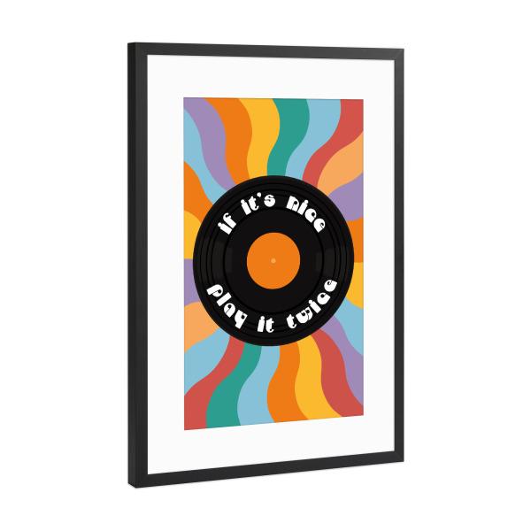 Poster mit Rahmen Schwarz (Metallic) "Schallplatte LP - Twice - farbig" artboxONE - Floral,Musik