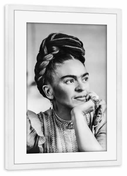 Poster mit Rahmen weiß "Frida Kahlo Ewige Eleganz" artboxONE - Floral,Menschen,Fashion