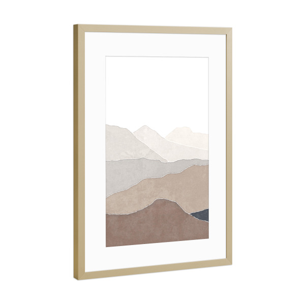 Poster mit Rahmen Gold "Geschichtete Berge" artboxONE - Abstrakt - Berge,Berg,Abstrakt,Abstrakte kunst,Abstrakte landschaft,Farbverlauf
