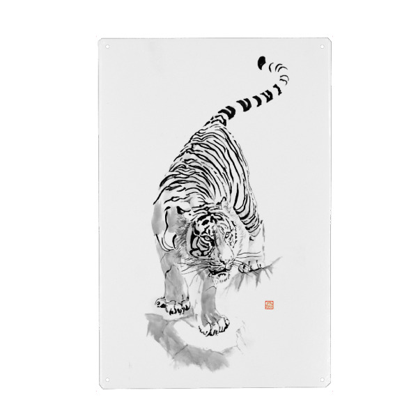Holzbild "Tiger-Kakemono" artboxONE - Tiere,Schwarzweiß - Tiger,Sumie,Japan