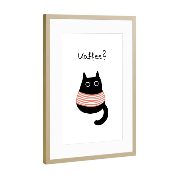 Poster mit Rahmen Gold "Kaffee Katze" artboxONE - Typografie,Tiere,Essen & Trinken,Lustig