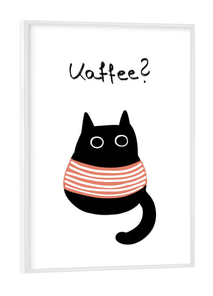 Poster mit weißem Rahmen "Kaffee Katze" artboxONE - Typografie,Tiere,Essen & Trinken,Lustig