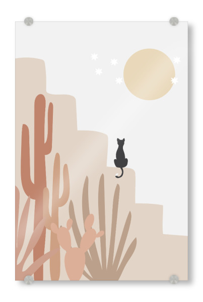 Acrylglasbild "Abstrakte und schwarze Katze" artboxONE - Tiere,Abstrakt - Schwarze katze,Katze,Abstrakt,Abstrakte kunst,Komposition,Kaktus