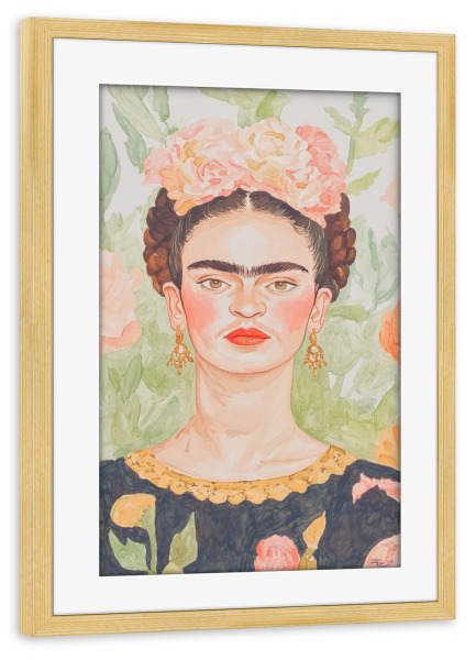 Poster mit Rahmen kiefer "Frida-Porträt" artboxONE - Floral,Menschen,Fashion