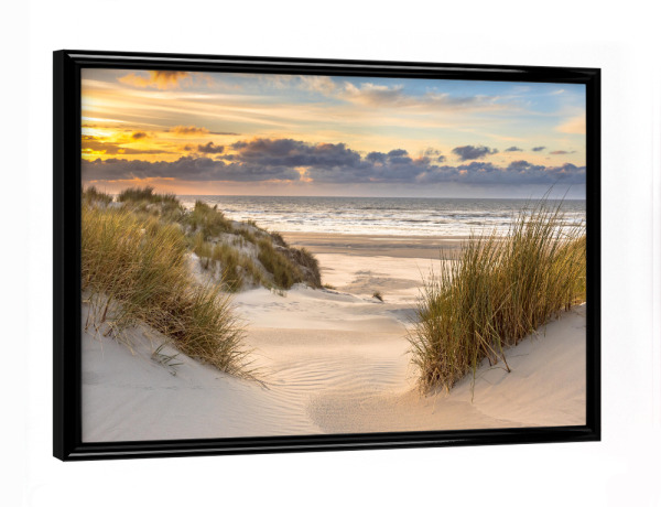 Poster mit schwarzem Rahmen "Strand bei Sonnenuntergang" artboxONE - Natur,Reise,Reise / Strand und Meer