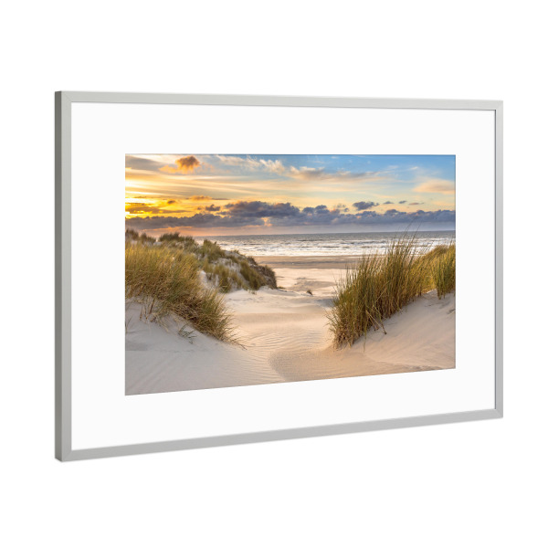 Poster mit Rahmen Silber "Strand bei Sonnenuntergang" artboxONE - Natur,Reise,Reise / Strand und Meer
