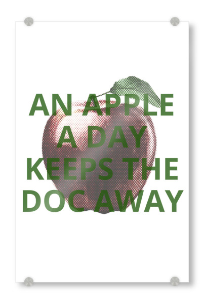 Acrylglasbild "An apple a day keeps the doc away" artboxONE - Lustig - Apple,Health,Text,Green,Fruit,Message,Wellness,Nutrition,Reminder,Saying
