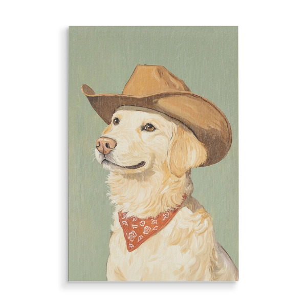 Holzbild "Cowboy-Golden Retriever" artboxONE - Tiere - Golden retriever,Cowboy,Cowboyhut,Cowboys,Tier,Hund,Tierporträt