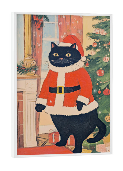 Poster mit weißem Rahmen "Schwarzer Katzen-Weihnachtsmann" artboxONE - Tiere,Weihnachten,Festivals,Lustig