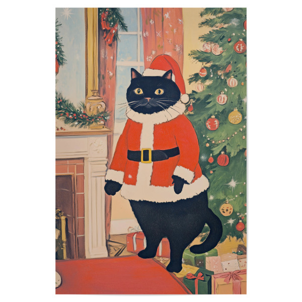 Poster 30x20 cm "Schwarzer Katzen-Weihnachtsmann" artboxONE - Tiere,Weihnachten,Festivals,Lustig