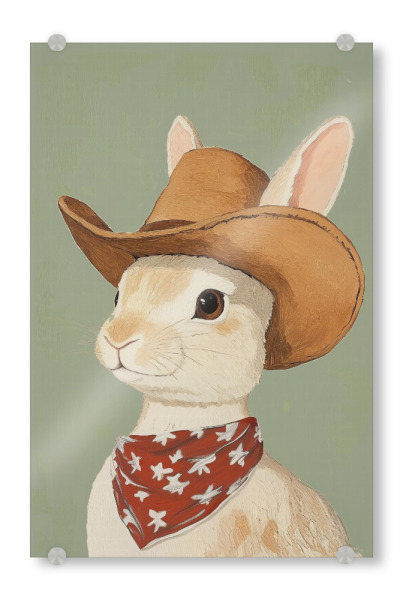 Acrylglasbild "Cowboy-Kaninchen" artboxONE - Tiere - Kaninchen,Cowboy,Cowboyhut,Cowboys,Tier,Tierporträt