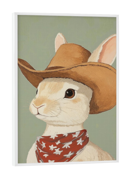 Poster mit weißem Rahmen "Cowboy-Kaninchen" artboxONE - Tiere - Kaninchen,Cowboy,Cowboyhut,Cowboys,Tier,Tierporträt