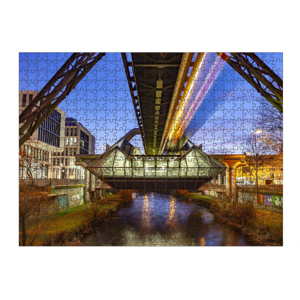 Puzzle Ravensburger "Schwebebahn Wuppertal" artboxONE - Städte,Architektur - Schwebebahn,Ohligsmühle,Wupper,Wuppertal,Nordrhein-westfalen,Nacht