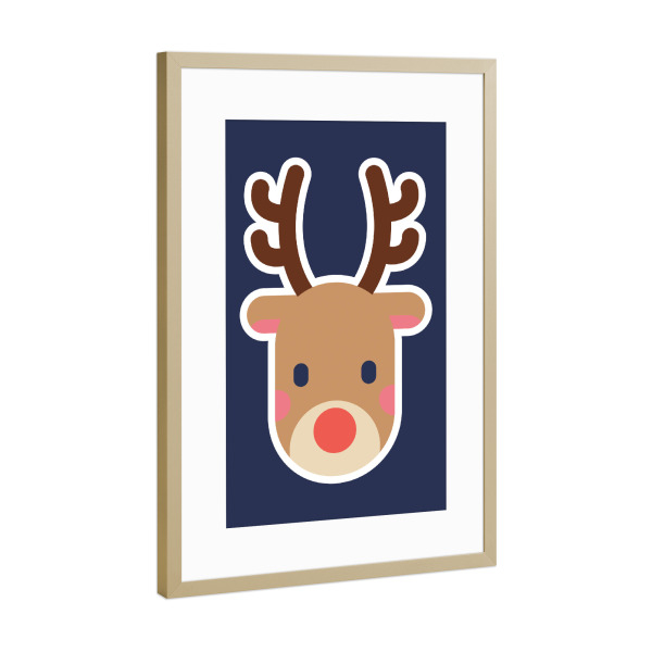 Poster mit Rahmen Gold "Rudolph das Rentier Weihnachten" artboxONE - Für Kinder,Tiere,Weihnachten