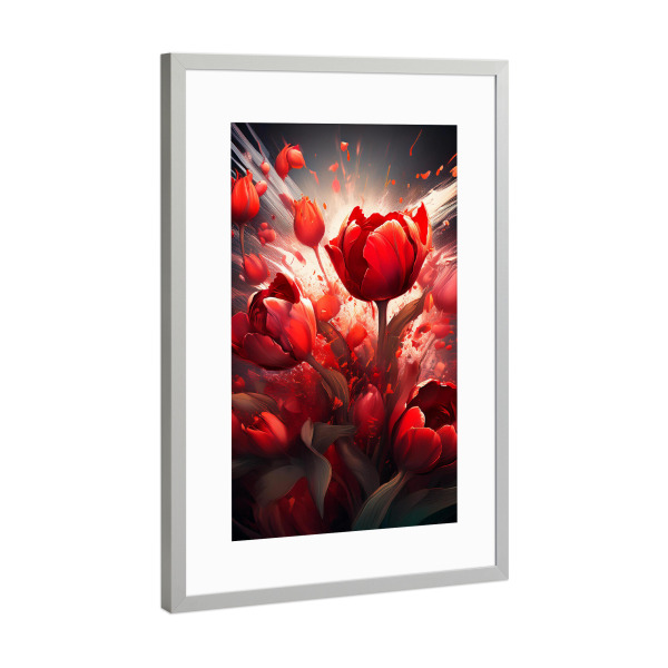 Poster mit Rahmen Silber "Tulpen-Urknall" artboxONE - Floral