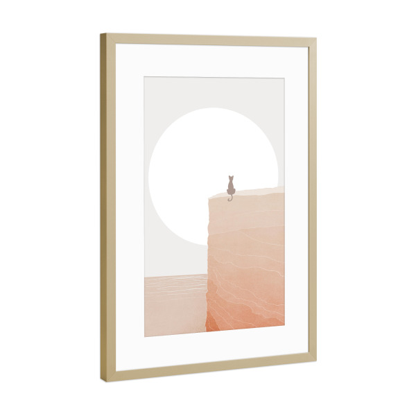 Poster mit Rahmen Gold "Black Cat Abstract" artboxONE - Tiere,Abstrakt - Abstrakt,Abstrakte kunst,Minimal,Minimalistisch,Vollmond,Komposition