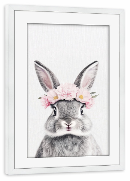 Poster mit Rahmen weiß "Niedlicher Babyhase" artboxONE - Floral,Für Kinder,Tiere,Lustig