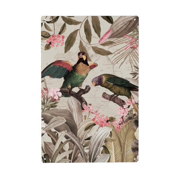 Holzbild "Nostalgic Exotic Parrots Jungle" artboxONE - Natur,Reise,Floral,Tiere