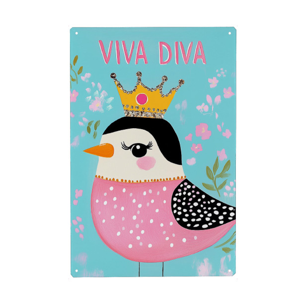 Metall Poster "Viva-Diva Vogel Glitter" artboxONE - Typografie,Tiere,Lustig