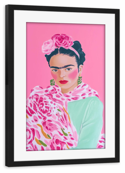 Poster mit Rahmen schwarz "Frida Elegante Blumen Schönheit" artboxONE - Floral,Menschen,Fashion