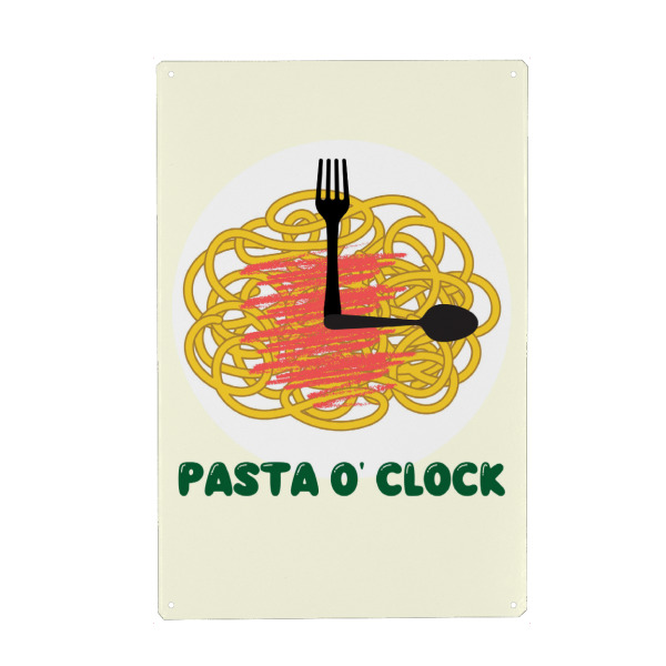 Metall Poster "PASTA O' CLOCK" artboxONE - Essen & Trinken - Food,Pasta,Spaghetti,Clock,Fork,Spoon,Time,Humor,Graphic,Meal - Blechschild