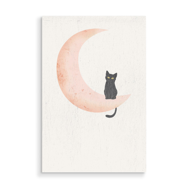 Holzbild "Mond und schwarze Katze" artboxONE - Tiere,Abstrakt - Mond,Schwarze katze,Minimal,Minimalistisch,Abstrakt,Abstrakte kunst