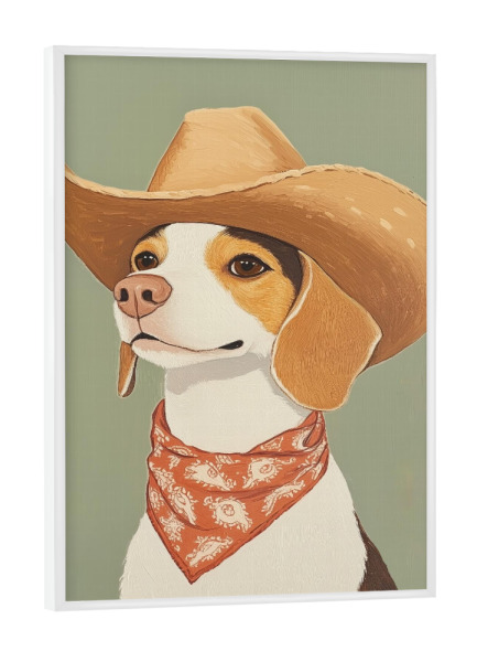 Poster mit weißem Rahmen "Cowboy-Beagle" artboxONE - Tiere,Lustig - Beagle,Cowboy,Hund,Cowboyhut,Cowboys,Tier,Tierporträt