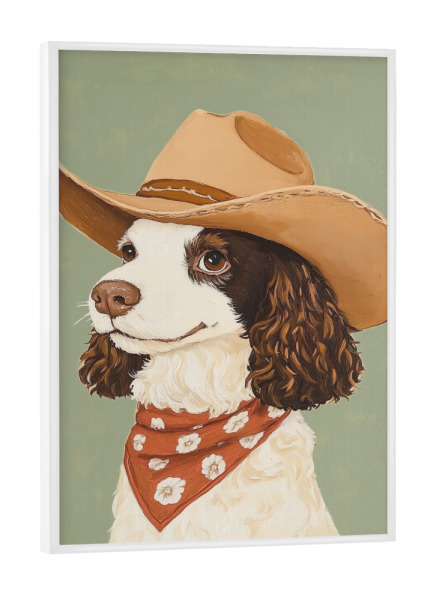Poster mit weißem Rahmen "Cowboy-Cocker-Spaniel-Kunst" artboxONE - Tiere,Lustig - Cocker spaniel,Cowboy,Cowboys,Hund,Cowboyhut,Tierporträt