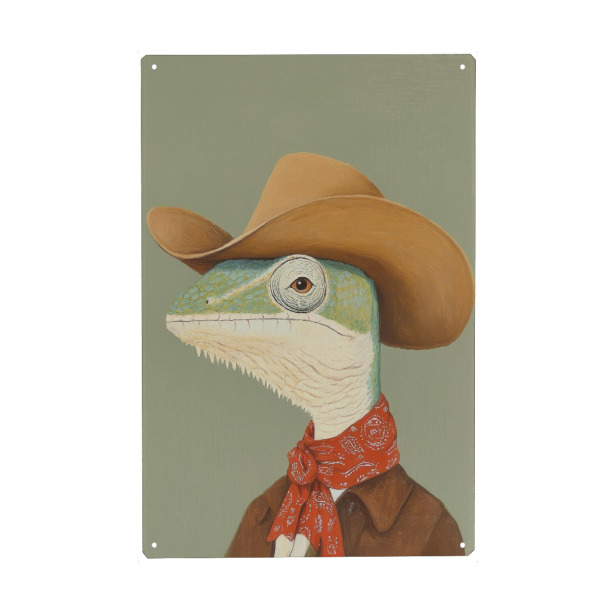 Holzbild "Cowboy-Chamäleon" artboxONE - Tiere - Chamäleon,Cowboy,Cowboyhut,Tier,Tierporträt