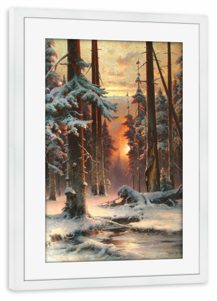 Poster mit Rahmen weiß "Sonnenuntergang im Tannenwald" artboxONE - Natur,Reise
