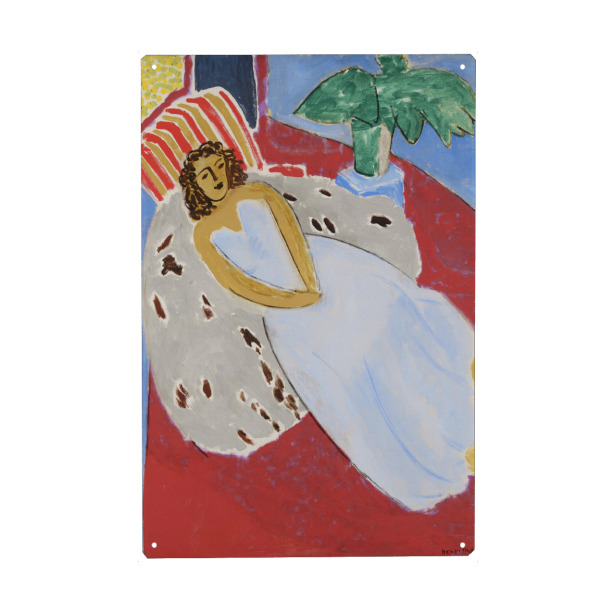 Metall Poster "Jeune fille en blanc - Matisse" artboxONE - Menschen - Henri,Matisse,Malerei,Gemälde,Kunst,Frau,Bett,Jeune fille en blanc,Fond rouge