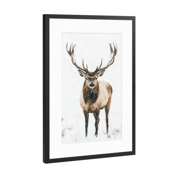 Poster mit Rahmen Schwarz (Metallic) "Hirsch - Schneelandschaft" artboxONE - Natur,Tiere,Weihnachten - Hirsch,Schnee,Tier,Natur,Ki,Ai
