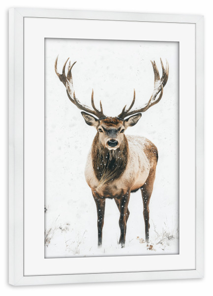 Poster mit Rahmen weiß "Hirsch - Schneelandschaft" artboxONE - Natur,Tiere,Weihnachten - Hirsch,Schnee,Tier,Natur,Ki,Ai