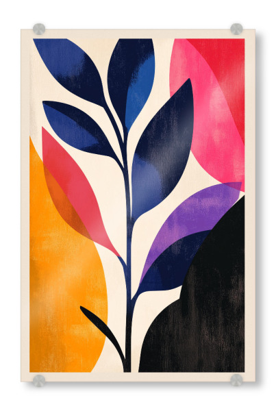 Acrylglasbild "Buntes Blatt" artboxONE - Floral,Abstrakt - Floral,Blatt,Pflanze,Bunt,Geometrie,Abstrakt,Ki,Ai