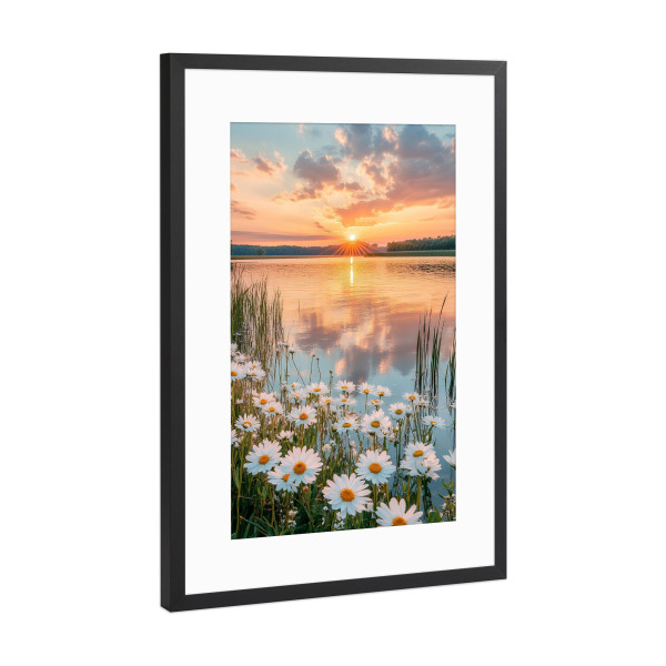 Poster mit Rahmen Schwarz (Metallic) "Blumen beim Sonnenuntergang" artboxONE - Natur,Floral