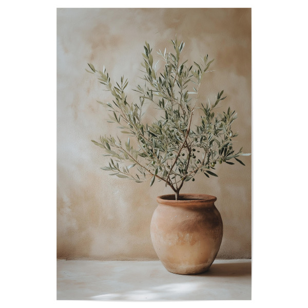 Poster "Olivenbaum im Topf" artboxONE - Natur,Floral,Architektur - Oliven,Olivenbaum,Pflanze,Botanisch,Natur,Boho,Bohemian,Topf,Ki,Ai