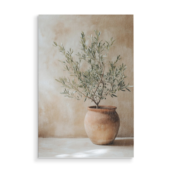 Holzbild "Olivenbaum im Topf" artboxONE - Natur,Floral,Architektur - Oliven,Olivenbaum,Pflanze,Botanisch,Natur,Boho,Bohemian,Topf,Ki,Ai