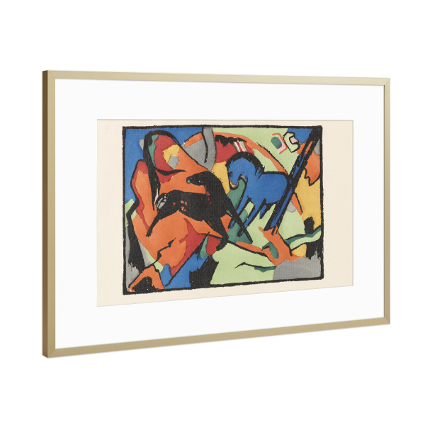 Poster mit Rahmen Gold "Der blaue Reiter" artboxONE - Natur,Tiere,Abstrakt