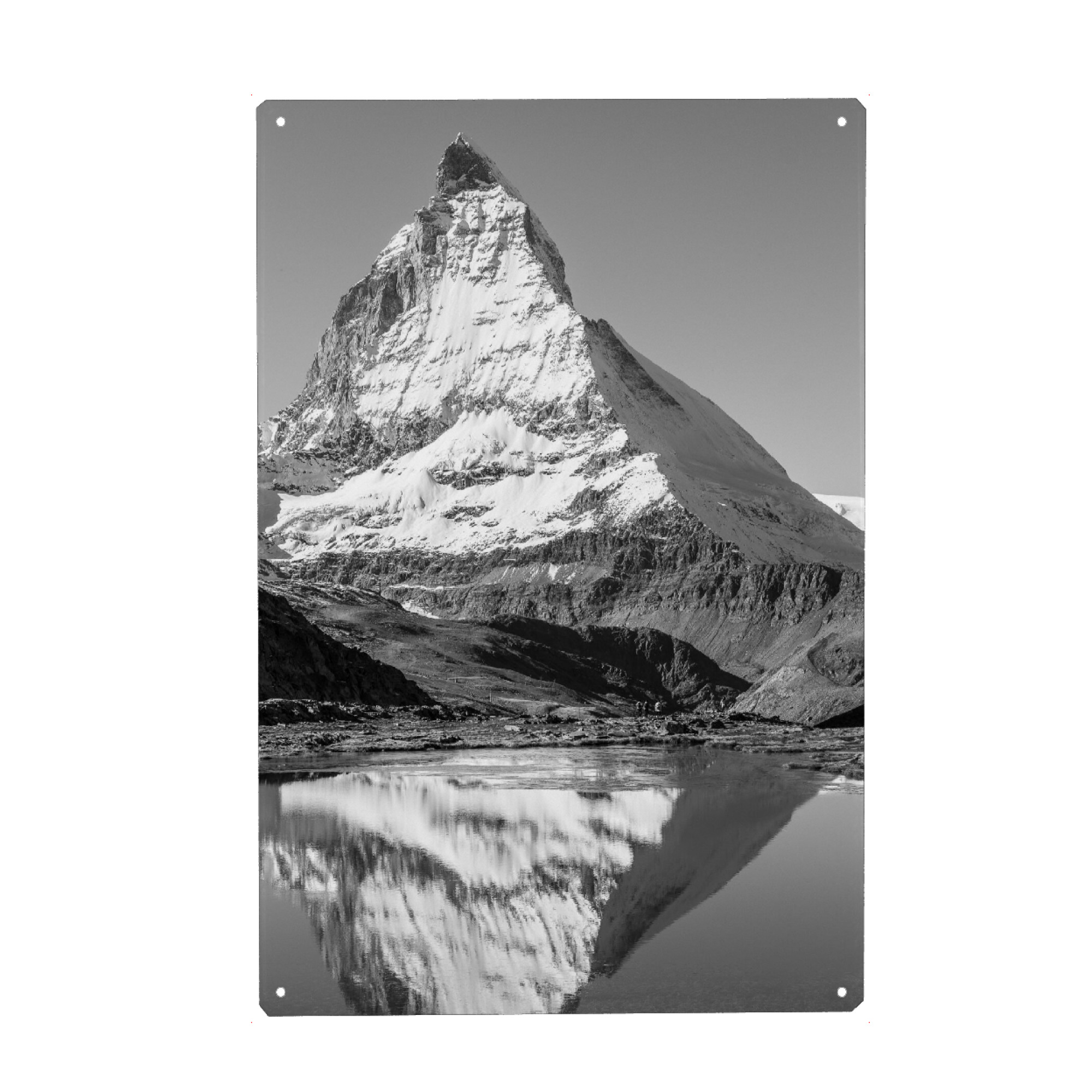 Metall Poster "Matterhorn Schweiz" artboxONE - Natur,Reise,Schwarzweiß - Natur,Berge,Schweiz,Landschaft,Reflexion,Matterhorn,Schwarzweiß