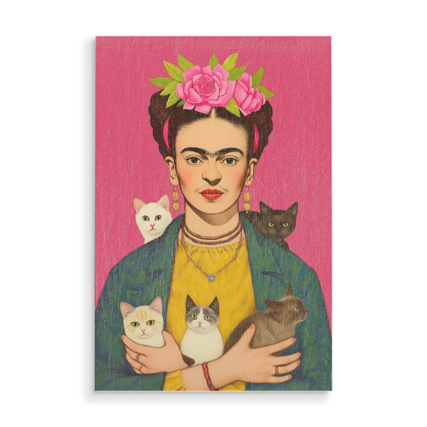 Holzbild "Frida mit Katzen Babys" artboxONE - Floral,Tiere,Menschen