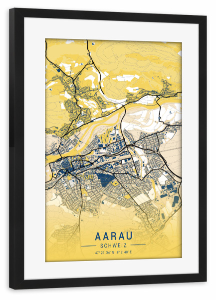 Poster mit Rahmen schwarz "Stadt Aarau Map" artboxONE - Städte / Weitere,Kartografie