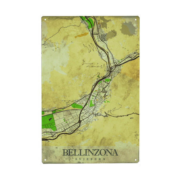 Holzbild "Bellinzona Vintage City Map" artboxONE - Städte / Weitere,Kartografie
