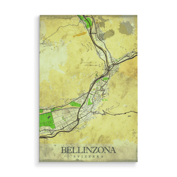 Holzbild "Bellinzona Vintage City Map" artboxONE - Städte / Weitere,Kartografie