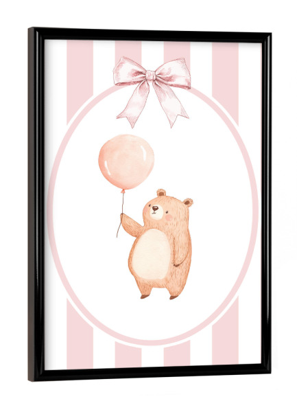 Poster mit schwarzem Rahmen "Bär mit rosa Ballon" artboxONE - Für Kinder,Tiere,Für Mama