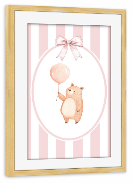 Poster mit Rahmen kiefer "Bär mit rosa Ballon" artboxONE - Für Kinder,Tiere,Für Mama