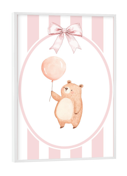Poster mit weißem Rahmen "Bär mit rosa Ballon" artboxONE - Für Kinder,Tiere,Für Mama