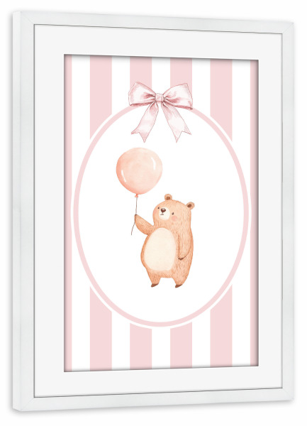Poster mit Rahmen weiß "Bär mit rosa Ballon" artboxONE - Für Kinder,Tiere,Für Mama