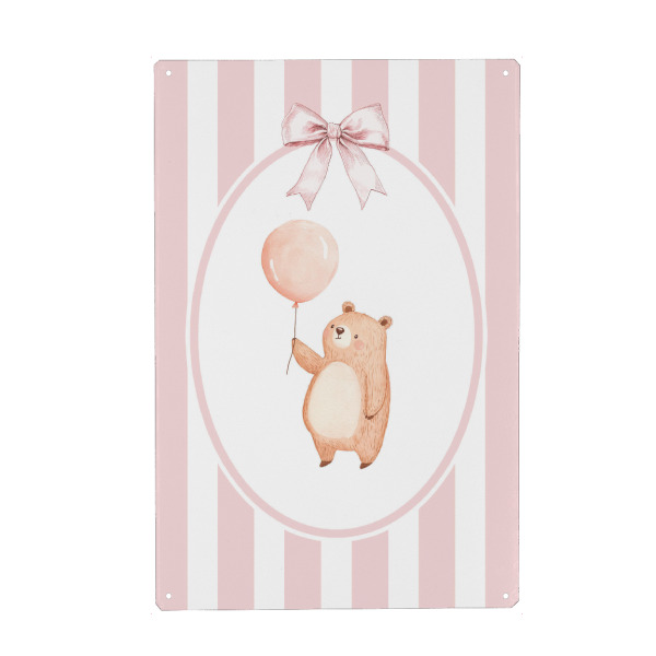 Metall Poster "Bär mit rosa Ballon" artboxONE - Für Kinder,Tiere,Für Mama
