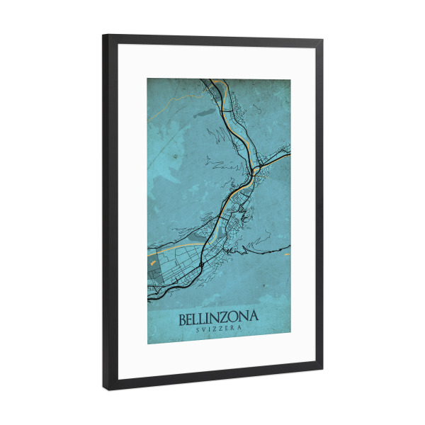 Poster mit Rahmen Schwarz (Metallic) "Vintage City Bellinzona" artboxONE - Städte / Weitere,Kartografie