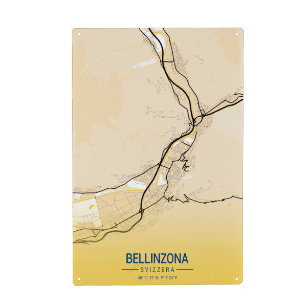 Metall Poster "City von Bellinzona" artboxONE - Städte / Weitere,Kartografie